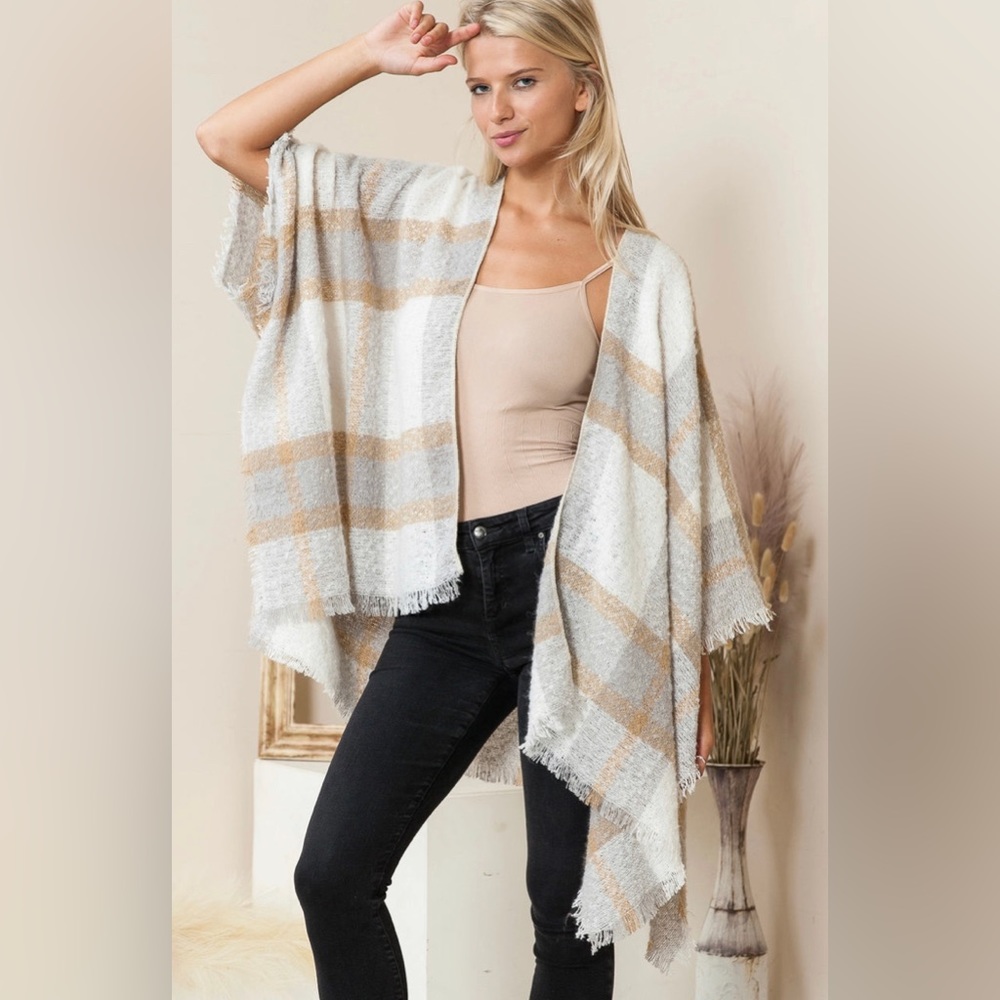 THE BELLE BOUCLE PLAID KIMONO NWT